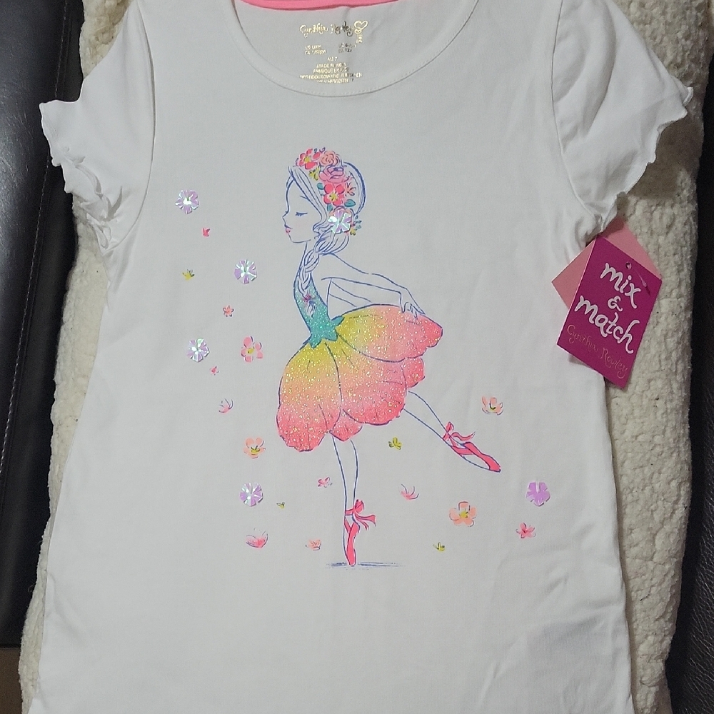 Cynthia Rowley Kids Ballet Dancer Tee - White with Pink and Orange